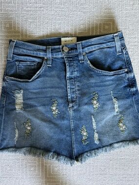 McGuire Denim Blue Embroidered Distressed Mini Skirt